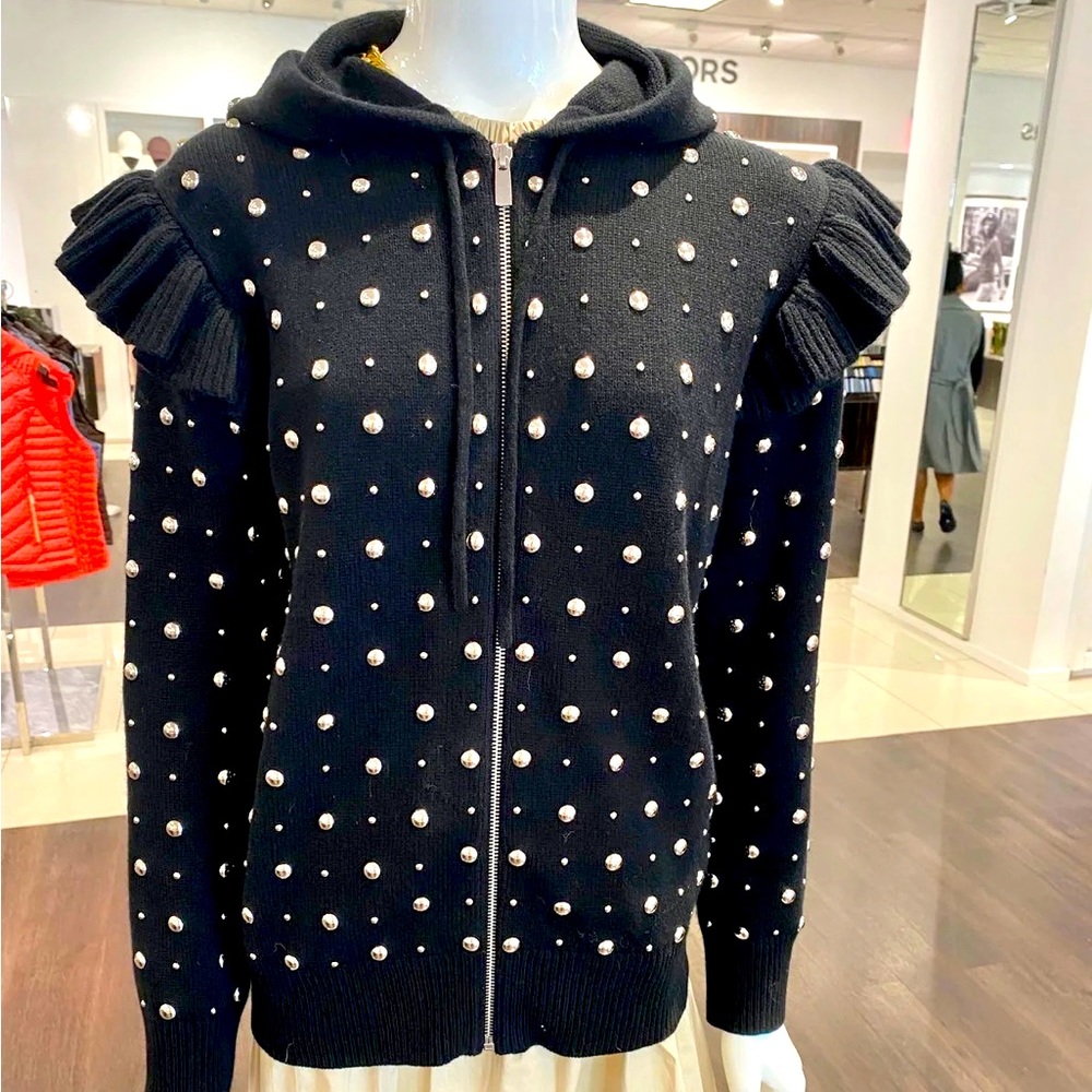 Michael Kors $1,490 Women's 100% Cashmere Sweater Metal Studded Black Small